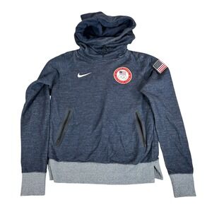 Nike US Olympic Team Hoodie Mens Navy Blue Heather Funnel Neck Sweatshirt